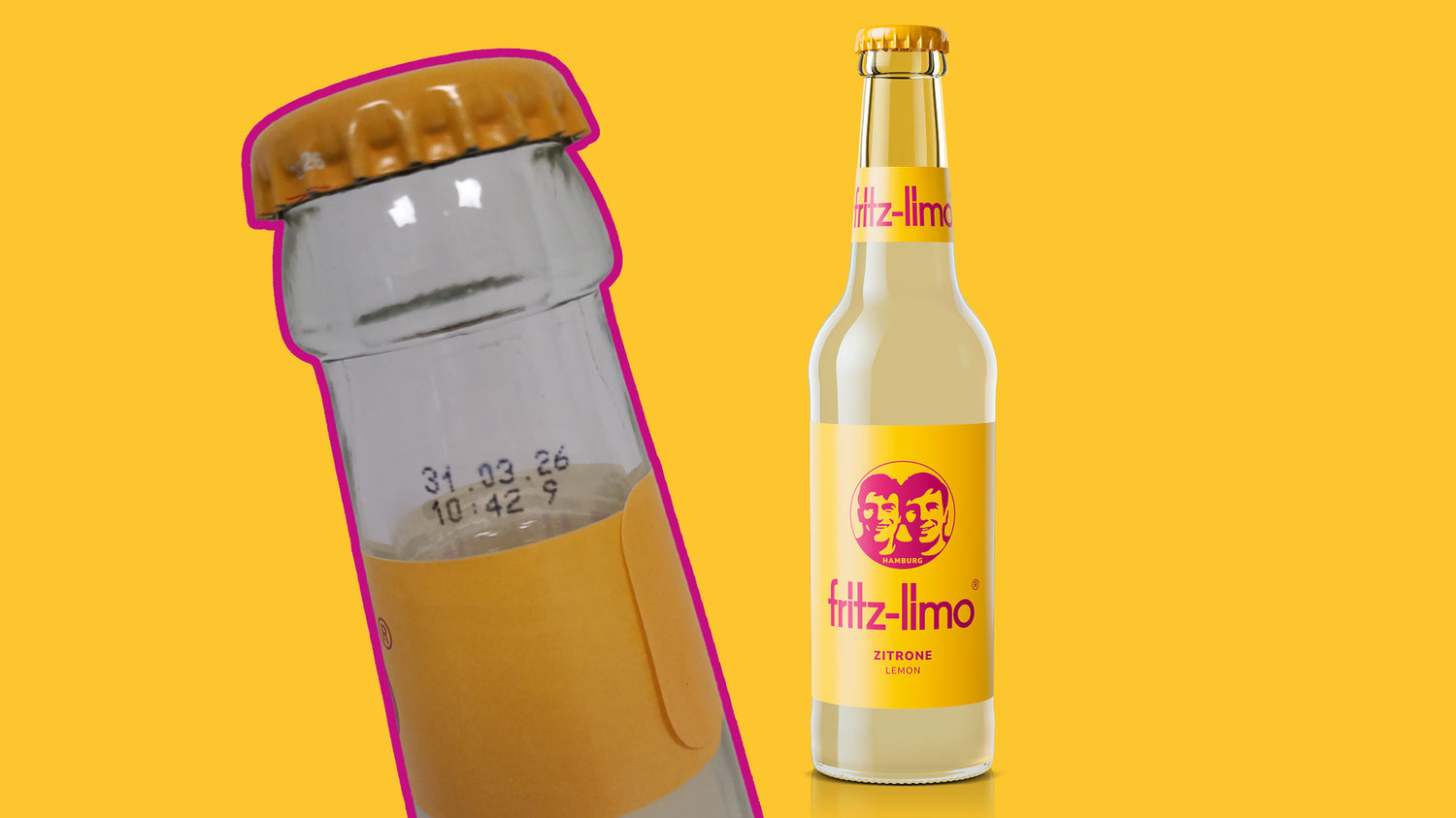 Nahaufnahme Flaschenhals fritz-kola zitrone mit Datumsstempel der Produktion