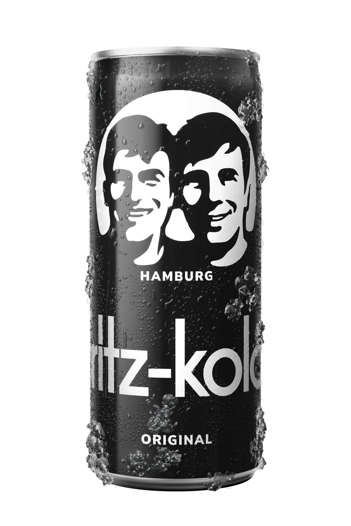 Packshot of an iced fritz-kola original 0.33L can with condensation droplets.