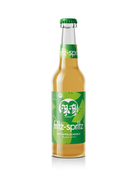 glasflasche fritz-spritz bio-apfelschorle mit grünem etikett