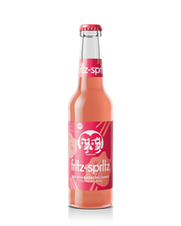 glasflasche fritz-spritz bio-rhabarberschorle mit rotem etikett