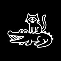 fritz-kola Doodle mit einer Katze die auf einem Krokodil sitzt