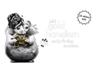 Ein Hamster mit fritz-kola Hut hat goldene fritz-kola Kronkorken in der Hand für eine Sommer-Promo-Aktion. Darauf steht geschrieben: Jetzt Gold hamstern und Prämien snacken. 